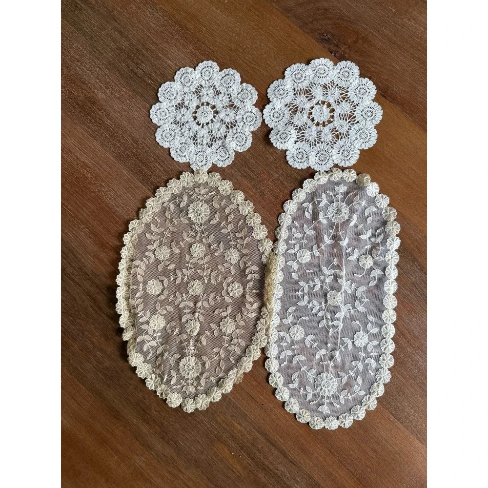 Vintage Belgian Lace Linen Set Of 6 Doilies Romantic Wedding Collectible